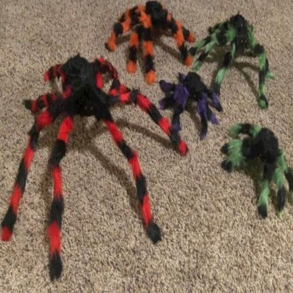 5 Pcs Halloween Spider Giant Spider with Red Eyes Colorful Hairy Scary Halloween - Picture 1 of 7